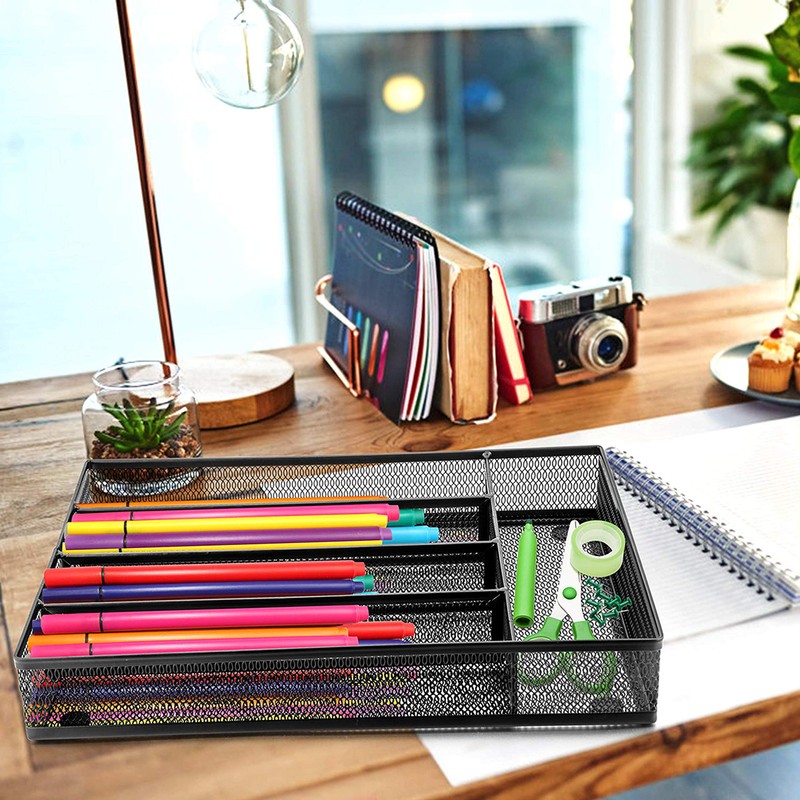 LIANYU Silverware Utensil Drawer Organizer, 5 Compartments Steel Mesh Cutlery