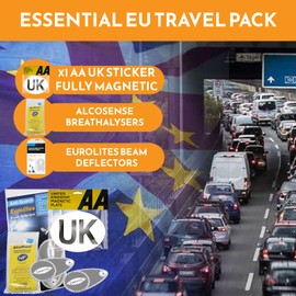 Xtremeauto 3pc European Driving Kit - Eurolites Beam Deflectors Benders Headlight Deflectors For Europe & AA Magnetic UK Sticker Plate & NF Alcohol Breathalysers - For Cars, Trucks, Vehicles France
