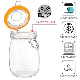 DANALLAN Wide Mouth Mason Jars, 4Pcs 32 oz Glass Jars with Airtight Lid Large Mason Canning Jars Clear Storage Canister Jars with Measurement Marks for Canning Flour Jam Jelly Coffee Sugar Beans