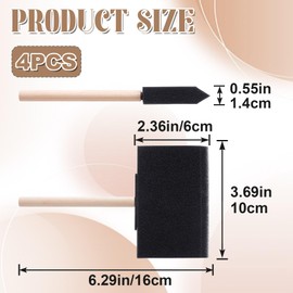 Hzopcw 4pcs Foam Paint Brushes, Sponge Painting Tool with Wood Handle, 4" Sponge Paint Brush for Varnish Coloring Gluing Craft Making Home Improvement Cleaning- Black
