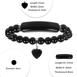 Nupuyai Obsidian Healing Crystal Stone Bracelet for Women, Lucky Heart Charm 8mm Beads Stretch Bracelet