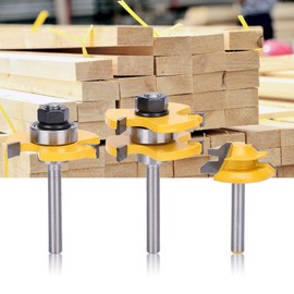 3Pcs Lock Miter 45 Degree Joint Router Bits Tongue and 45¡ã Lock Mitre Glue Joint Router Bit Router Bit Set 3 Teeth T Shape, Wood Milling Cutt