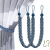 Home Queen Hand Braided Curtain Tie Back, Buckle Holdback Drapery Curtain Tiebacks, 2 Rope Belt Curtain Tie with 2 Metal Hooks, Navy and Silver