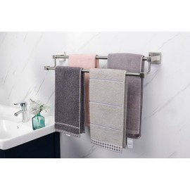 TocTen Double Bath Towel Bar - Thicken SUS304 Stainless Steel Towel Rack for Bathroom, Bathroom Accessories Double Towel Rod Heavy Duty Wall Mounted Square Towel Holder(Brushed Nickel, 24 INCH)