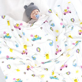 Hivia Muslin Blanket Children's 110 x 110 cm Cotton Blanket Summer, 6 Layers Muslin Blanket Baby Blanket Cotton Baby First Equipment Newborn Rainbow Elephant Baby