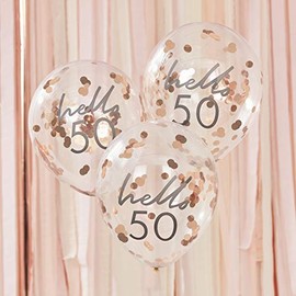 Ginger Ray Mix It Up Confetti Filled "Hello 50" Balloons, Rose Gold, 30 cm Size