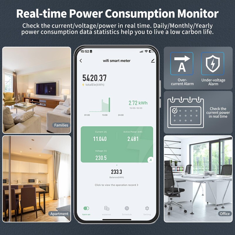 eMylo Smart WiFi Energy Meter, Single-Phase DIN Rails LCD Digital