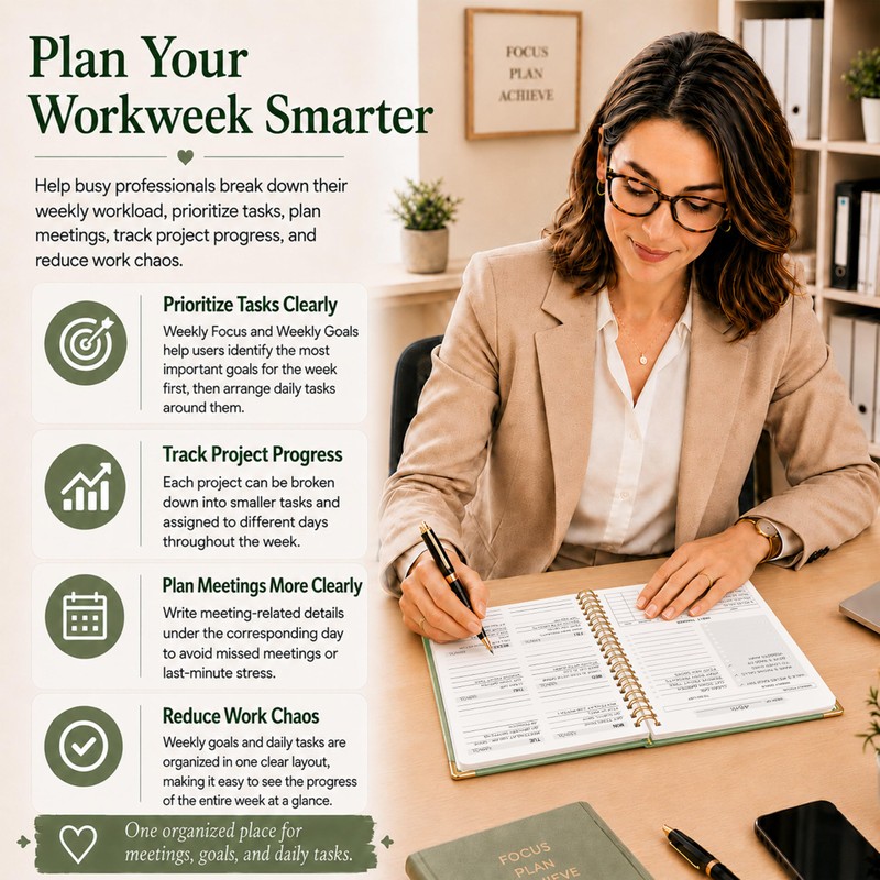 Undated Weekly Planner, Weekly To Do List Notebook with Habit