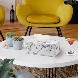 LADSTAG Tissue Box, Tissue Dispenser, Cosmetic Tissues Box Made of PU Leather, Tissue Box, Tissue Cover, Tissue Box, Rectangular 25 x 13.5 x 9.5 cm, Comes with 4 Coasters as a Gift (Marble)