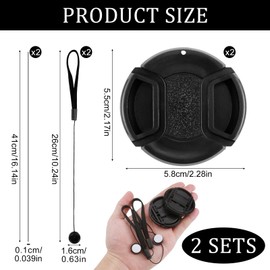Lens Cap with Holder, Anti-Lost Rope for Nikon D3000 D3100 D3200 D3300 D5000 D5100 D5200 D5300 D5500 with AF-S 18-55 mm (55 mm) Pack of 2