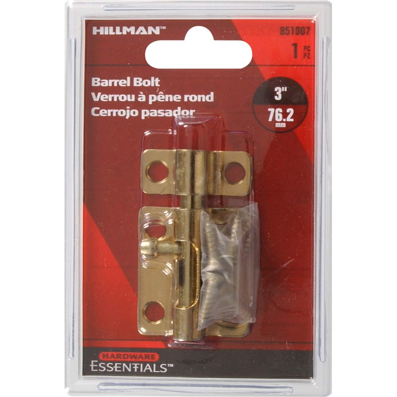 Hillman Hardware Essentials 851007 Barrel Bolt Zinc and Yellow Dichromate