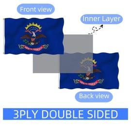 Double Sided 3ply North Dakota Flag 4X6FT, North Dakota State Polyester Flags for Outdoor,Vivid Color, All Weather, Double Stitched ND State Flag with Brass Grommets. (3ply, 4X6)