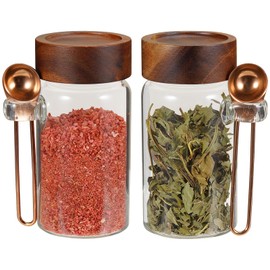 Patoper 8oz Small Glass Spice Jar with Spoon Coffee Sugar Container Airtight Food Storage Canisters Bottle for Kitchen Seasoning Tea Herb Overnight Oats Bar(2×250ml(8.4oz))