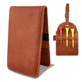 shoowyees Quality Leather Golf Scorecard Holder - Crazy Horse Leather Yardage Book Cover Golf Yardage Book Golf Scorecard Book with Free Pencil and Stat Tracker Sheet (Brown)