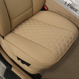 Black Panther PU Car Seat Cover, Front Seat Protector Compatible with 95% Vehicles,Embroidery,Anti-Slip & Full Wrapping Bottom (W 21.26''×D 20.86”)(1Piece,Beige)
