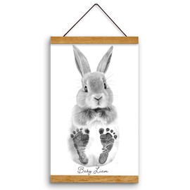 Memory Lane Gifts Co. Baby Footprint Art, Baby Shower Gift, Original Artwork, Nursery Art Keepsake, Bunny (Sketch, Teak)