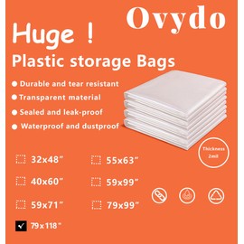 Giant Storage Bags 79 x 118 Inches Extra Large Plastic Bags for Furniture Moistureproof, Dustproof, Industry, Agriculture Use and more (5 Pack)