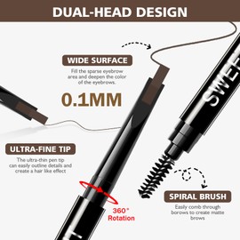 Microblading Eyebrow Pencils for Women - 0.1mm Ultra-Fine Mechanical Brow Pencil, Waterproof Anti-Smudge Eyebrow Pen, Draws Tiny Brow | Fills In Sparse Areas | Define Arche (Deep Brown, 1 Count)