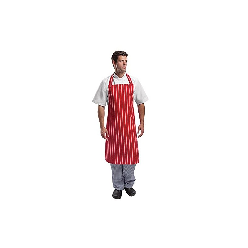 Whites Chefs Apparel Apron Polycotton Red And White Stripe Kitchen