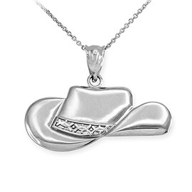 Polished 925 Sterling Silver Cowboy Hat Pendant Necklace, 16"
