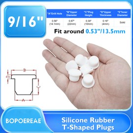 BOPOREAE 20 Pcs 14.1 mm Silicone Rubber Plug for 13.5-14 mm/ 1/2-9/16 in Round Holes, Waterproof T Type Rubber Stoppers, Soft Flexible Bottle Seal Tube Pipe End Cap Inserts Bathtub Jet Cover, White