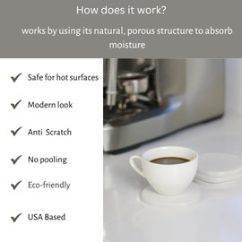 ROCCIA Home Decor Stone Coaster Set - 4 Stone Coasters with Absorbent Diatomaceous Earth for Quick Drying Round Coasters for Drinks Modern Home Decor - (White Sandstone)