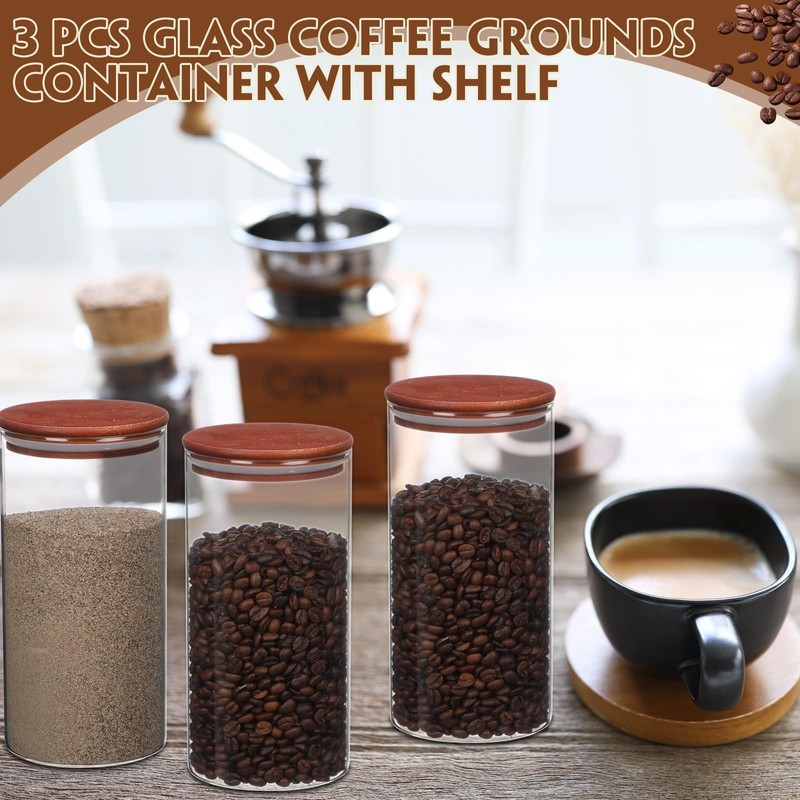 Suclain 3 Pcs Glass Coffee Bean Container 44 oz Airtight