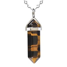 Crystal Necklaces for Women, Hexagon Crystal Point Pendant Necklace, Healing Crystal Stone Necklace for Spiritual (Tiger Eye Crystal)