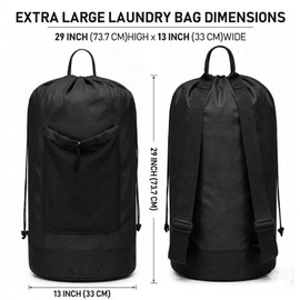 Backpack Laundry Bag Durable Polyster Laundry Backpack Bag with Shoulder Straps, Drawstring Closure & Mesh Pocket, Large Clothes Hamper for Dorm, Travel, Laundromat (Black)