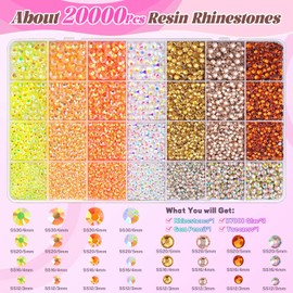 20000Pcs Yellow Rhinestones for Bedazzling with 3Pcs B7000 Jewelry Glue, Resin Rhinestones for Crafting Crafts，Bedazzler Kit Flatback Gems for Clothing Shoes Tumblers Nail Art