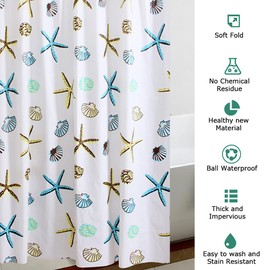 Vllcsla Shower Curtains Mould Proof Resistant for Bathroom 180/200/220/240 CM - Blue Nautical Extra Long PEVA Bathroom Shower Curtains Anti Bacterial 220CM/ 240CM Drop (180x220CM)