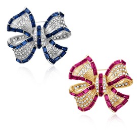 2PCS Rhinestone Bow Brooch Pins for Women,Crystal Bowknot Brooch,Vintage Fashion Blue Bowknot Brooches Dress Decoration Women's Clothing Jewelry Accessories Gift