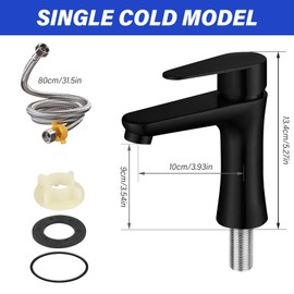 Bordeag Bathroom Tap, Washbasin Tap, Stainless Steel Cold Water Tap Guest Toilet Cold Water Tap Small Tap Cold Water with 80 cm Connection Hose, Single Lever Tap Bathroom for Bathroom Guest Toilet