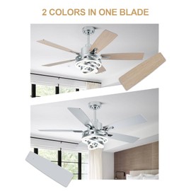 Bella Depot 52" Ceiling Fan with Light, Modern Sliver Chandelier Fan with Remote, Rustic Indoor Fandelier Fan with Silent DC Motor for Living Room Bedroom(Chrome)