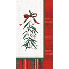 IHR Ideal Home Range Dinner Napkins Disposable 3-Ply Paper Hand Towels, 8.5" x 4.5", Classic Mistletoe, 16-Count