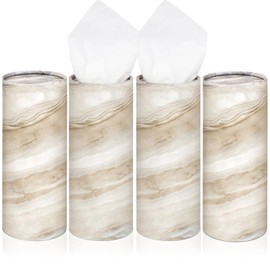Geyoga 4 Pack Car Tissue Holder Marble Print Car Tissues Cylinder Round Paper Boxes with 50 Facial Paper Towel Per Box for Brown Refill Round Container for Home Office Travel Gift(Brown)