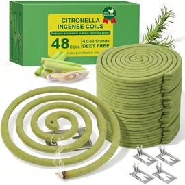 Citronella Incense Spiral, 432 Hours Citronella Spiral, 48 Coils Citronella Coils with 4 Holders, Incense Spirals with Citronella Oil, Lemongrass Coils for Indoor and Outdoor Use, Garden, Patio