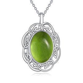YAFEINI Celtic Natural Gemstone Necklace for Women 925 Sterling Silver Moonstone / Peridot / Amethyst / Lapis Lazuli / Larimar / Turquoise / Moss Agate / Malachite Pendant Necklace Jewellery Gift for