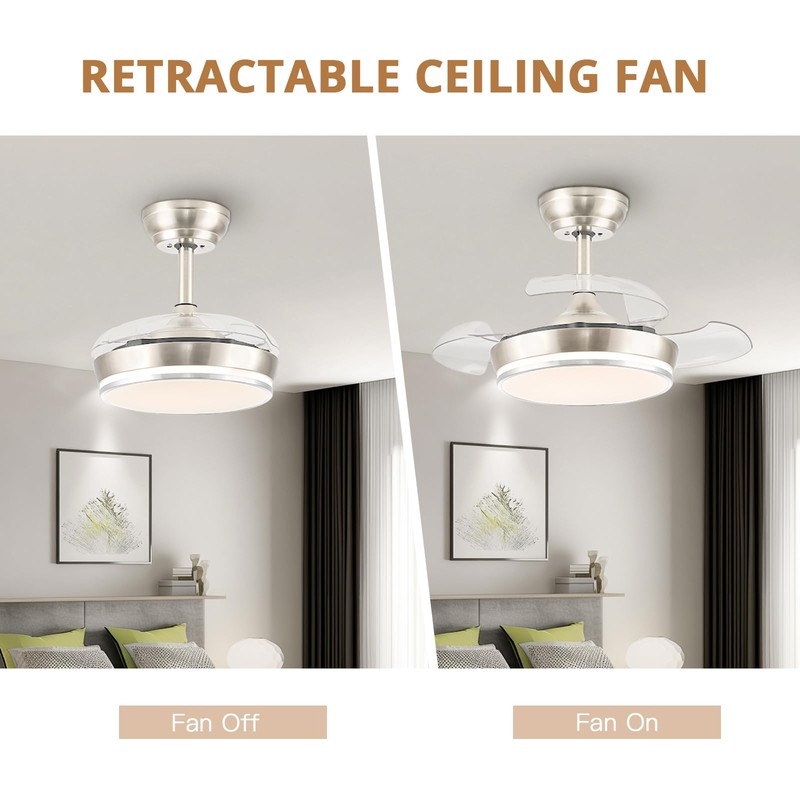 STERREN 30" Retractable Ceiling Fans with Lights, Dimmable LED Ceiling