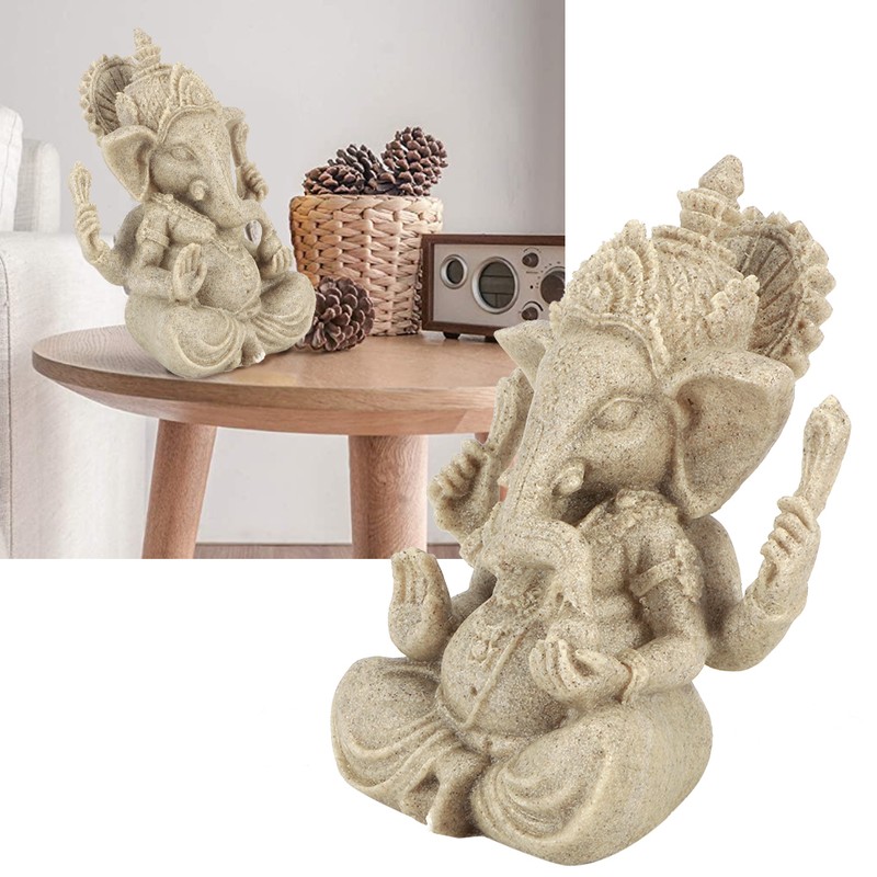 Sandstone Resin Indian Ganesha Elephant God Statue Fengshui Buddha Sculpture