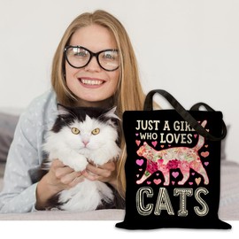 Cool Gifts for Cat Lovers, Cute Tote Bags for Women, Christmas Mother's Day Birthday Gifts Tote Bag, Aesthetic Canvas Tote Bag for Vacation Shopping Grocery, Pink Cat Tote Bag