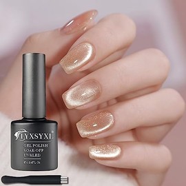 LYXSYXL 7ml Crystal Cat Eye Gel Nail Polish Magnetic Nail Polish Set Bright Silver UV Gel Polish Shiny Diamond Glitter Gel with Magnet Stick (Beige-2)