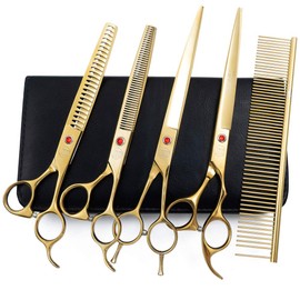 Professional Dog Grooming Scissors Set, 7 Inch/8 Inch Pet Grooming Scissors Chunkers Shears for Dog, Curved Dog Grooming Scissors, Thinning Shears for Dog with Grooming Comb