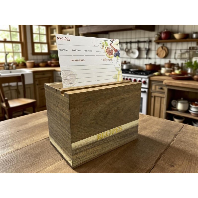 CHOUYUHE Acacia Wood Recipe Box Set - 100 4x6 Recipe