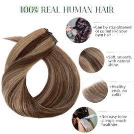 Tess Human Hair Extensions Clip In Real Hair,Clip In Hair Extension 5 Pieces Straight Natural Balayage Real Human Hair Pieces for Womens/Girls(#4P27,24Inch)