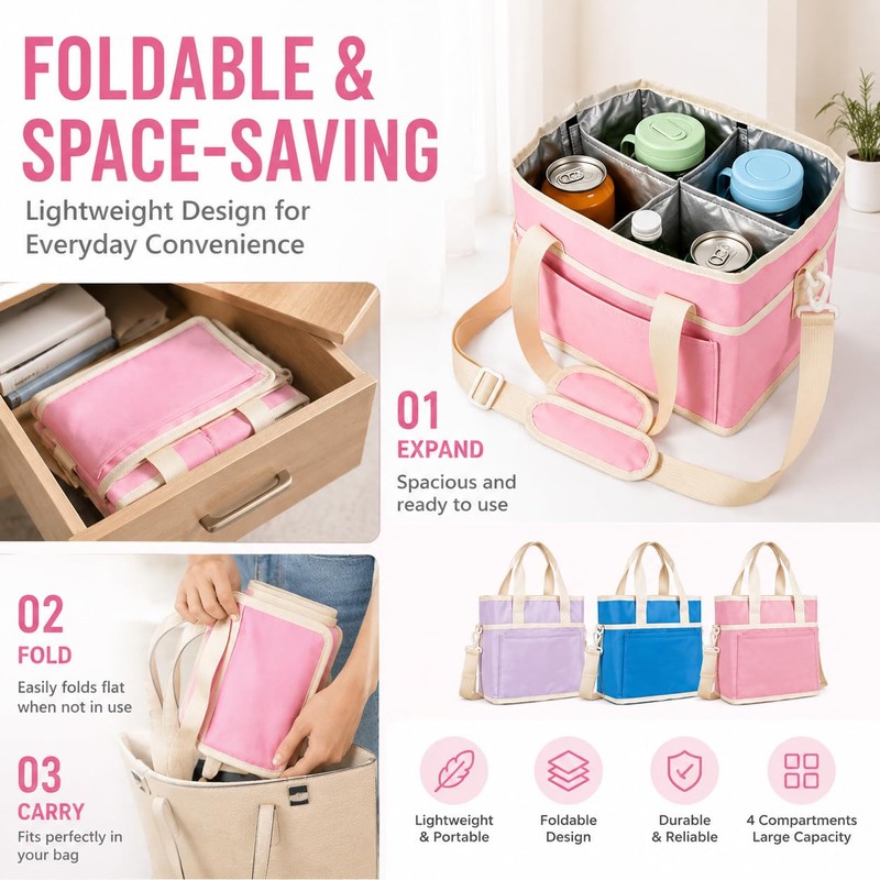 Drink Carrier Tote Bag for 4 Cups, Multiple Tumbler Carrier