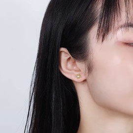 Tiny Star Earrings with Zirconia - Yellow Gold Plated Stud Earrings for Women, Copper