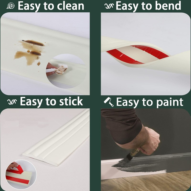 Paintable Baseboard Trim | Peel and Stick Self-Adhesive Design Vinyl