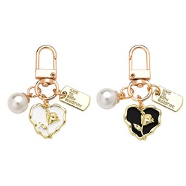2Pcs Rose Heart Keychain Charm for Women Girls Pearl Charms for Bag Keychain Accessories Charms for Purse Backpack Charm with Rose Flower Heart Key Chains for Car Keys Decor