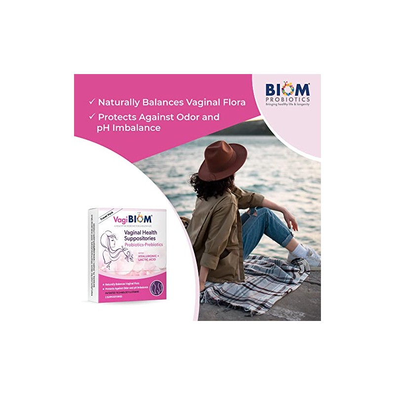 VagiBiom Probioitc Supositorio Práctico paquete de viaje con 2 supositorios